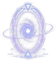 A glowing gate structure, representing the causality fracture that split Atomic Tick's world into Shards.
